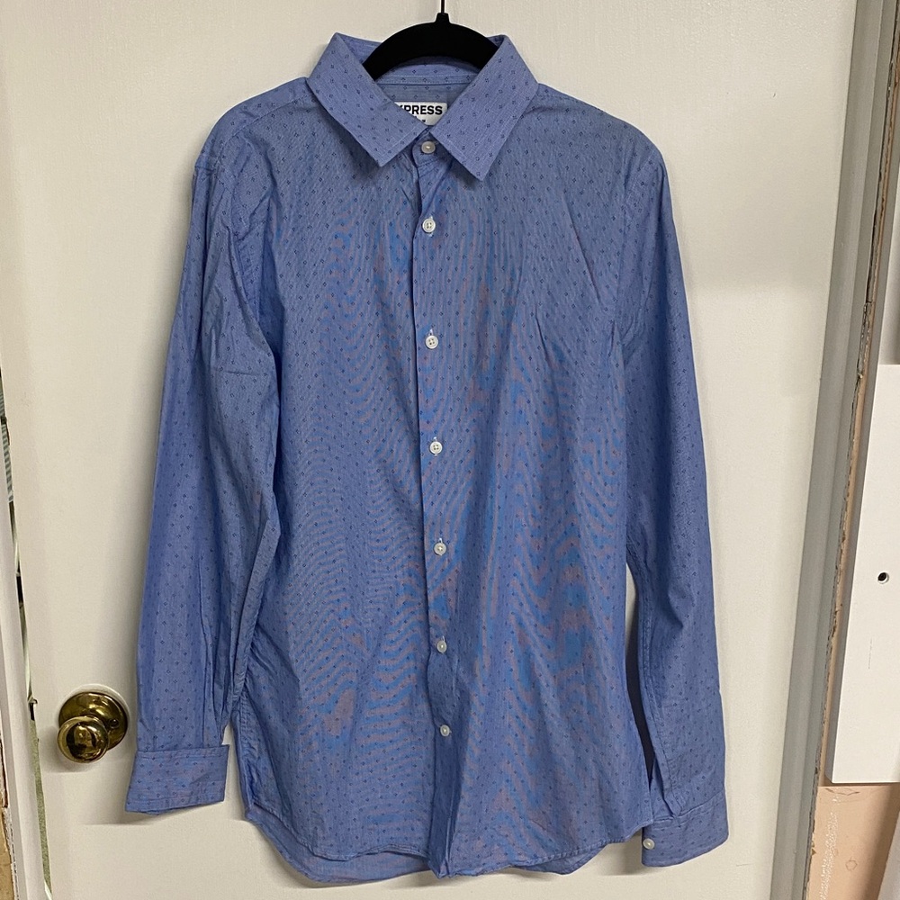 Express Men's Light Blue Geometric Button Down Shirt (Extra Slim)